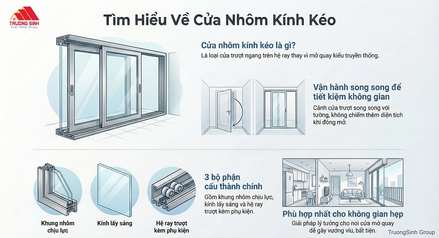Cấu tạo chi tiết cửa nhôm kính kéo ngang